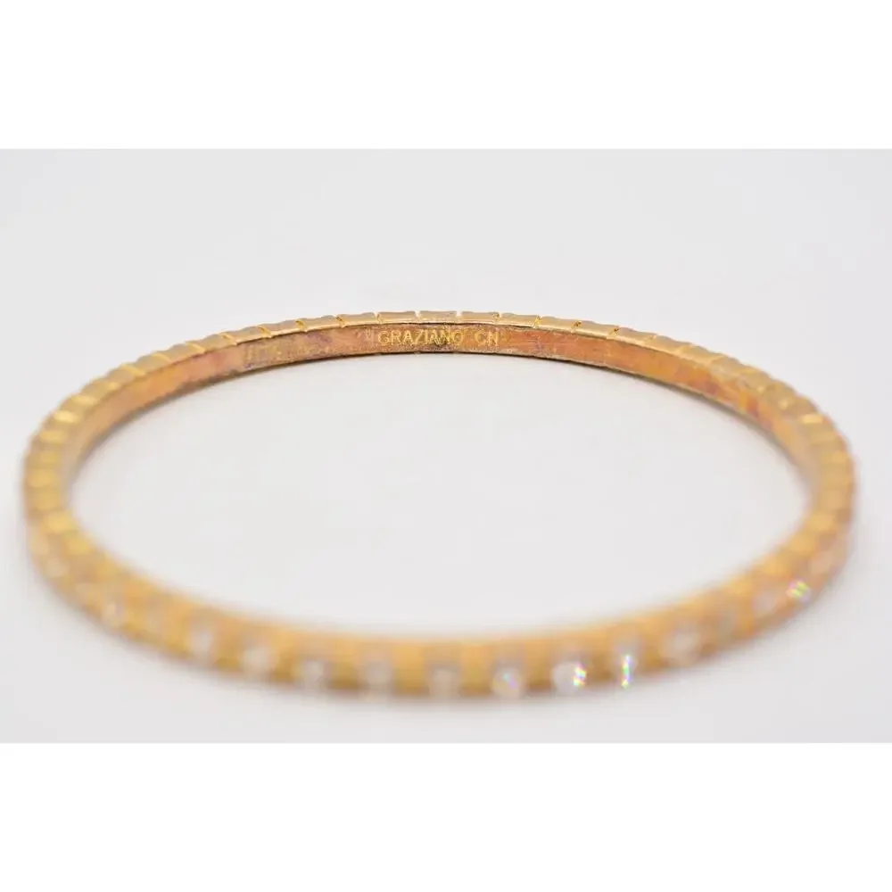Graziano Vintage Bangle Bracelet Rhinestone Crystal Gold Tone Signed 1990s Bin4